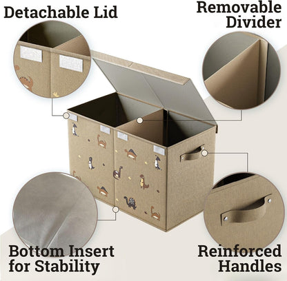 Collapsible Toy Storage Box w/ Handles, Removable Divider & Detachable Lid