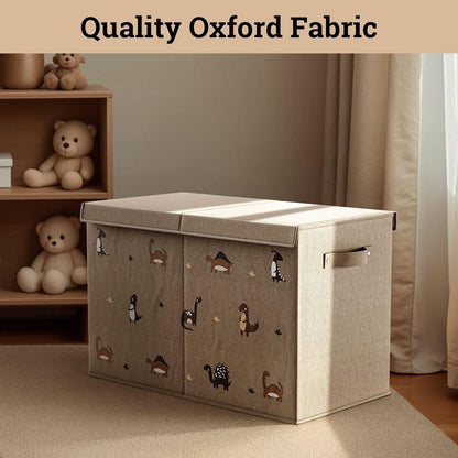 Collapsible Toy Storage Box w/ Handles, Removable Divider & Detachable Lid