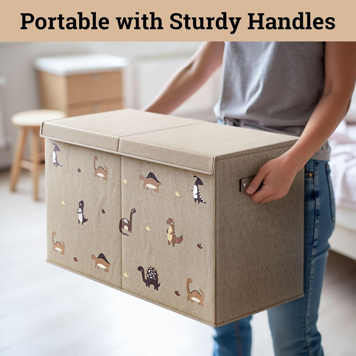 Collapsible Toy Storage Box w/ Handles, Removable Divider & Detachable Lid