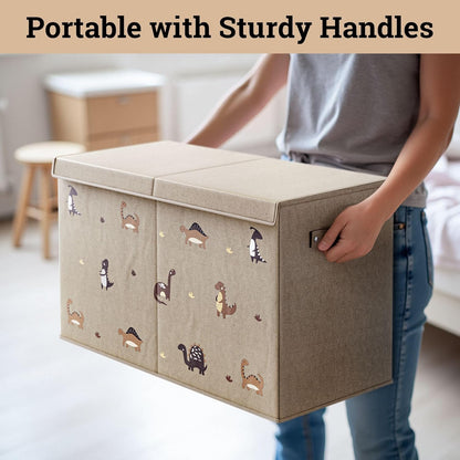 Collapsible Toy Storage Box w/ Handles, Removable Divider & Detachable Lid