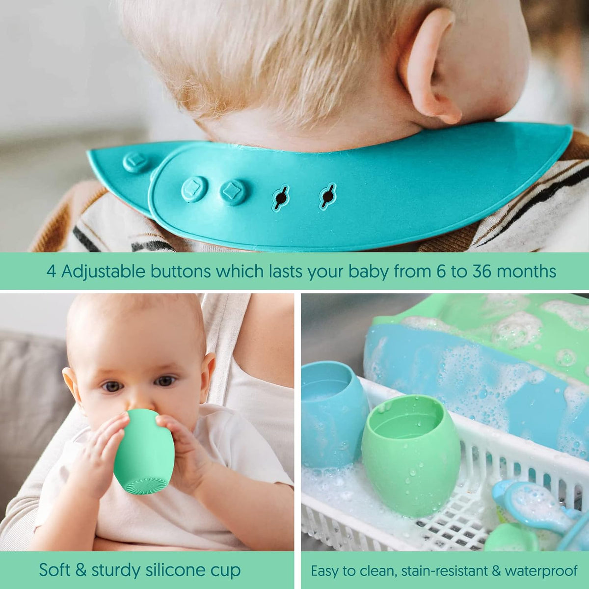 Baby Silicone Feeding Set - Baby Led Weaning Utensils, Silicone Bibs, Infant Feeding Cups For Boys, Girls, & Toddlers Smooth Waterproof Material For Practical Eating, Set of 8
