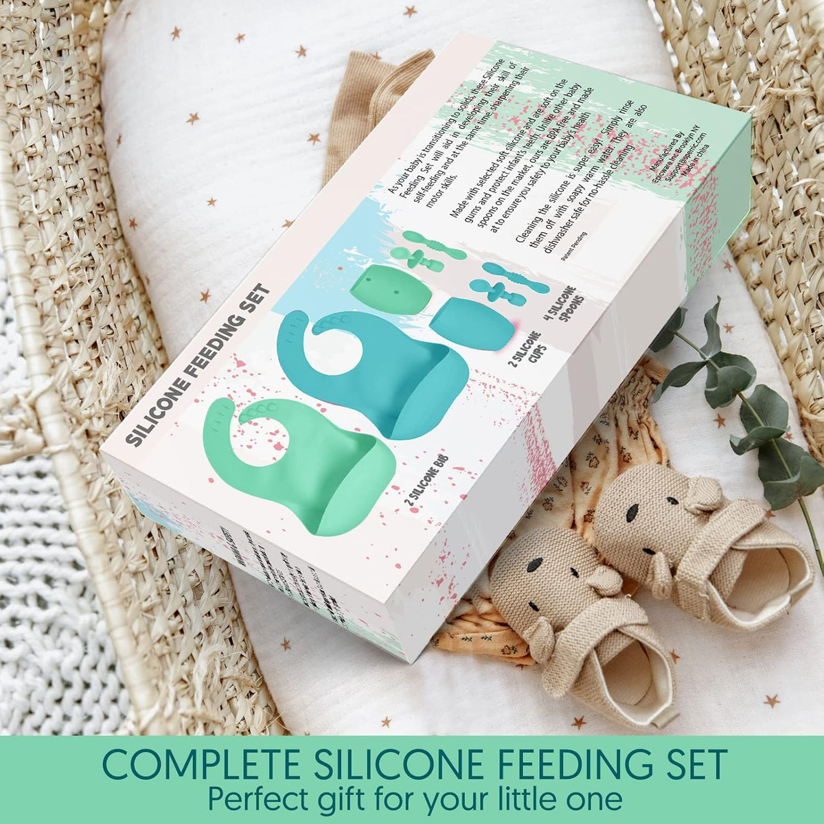 Baby Silicone Feeding Set - Baby Led Weaning Utensils, Silicone Bibs, Infant Feeding Cups For Boys, Girls, & Toddlers Smooth Waterproof Material For Practical Eating, Set of 8