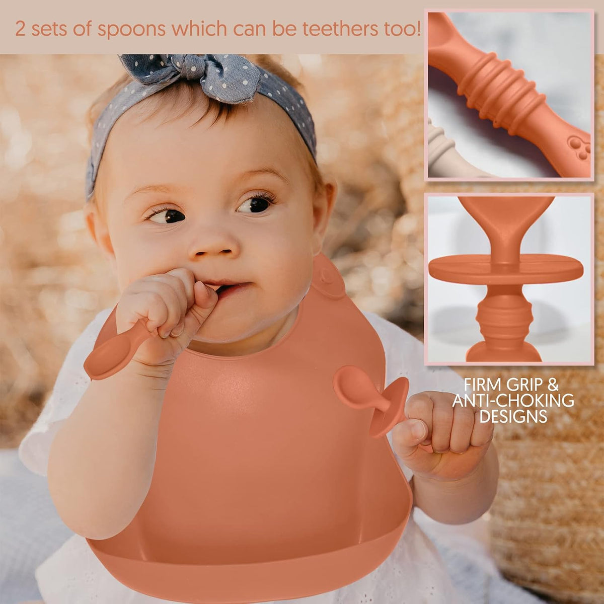 Baby Silicone Feeding Set - Baby Led Weaning Utensils, Silicone Bibs, Infant Feeding Cups For Boys, Girls, & Toddlers Smooth Waterproof Material For Practical Eating, Set of 8