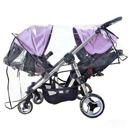 Weather Shield for Double Stroller Raincoat Universal Size Side by Side Baby Umbrella Stroller Rain Cover Scooter Twin Wind Shield Waterproof Jogger City