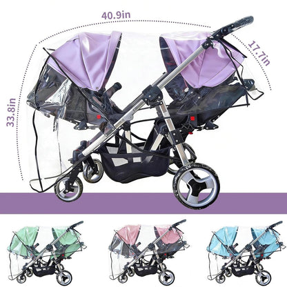 Weather Shield for Double Stroller Raincoat Universal Size Side by Side Baby Umbrella Stroller Rain Cover Scooter Twin Wind Shield Waterproof Jogger City