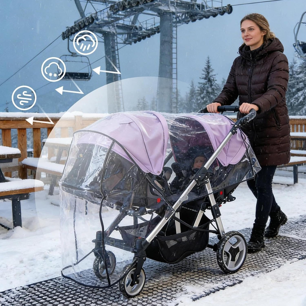 Weather Shield for Double Stroller Raincoat Universal Size Side by Side Baby Umbrella Stroller Rain Cover Scooter Twin Wind Shield Waterproof Jogger City
