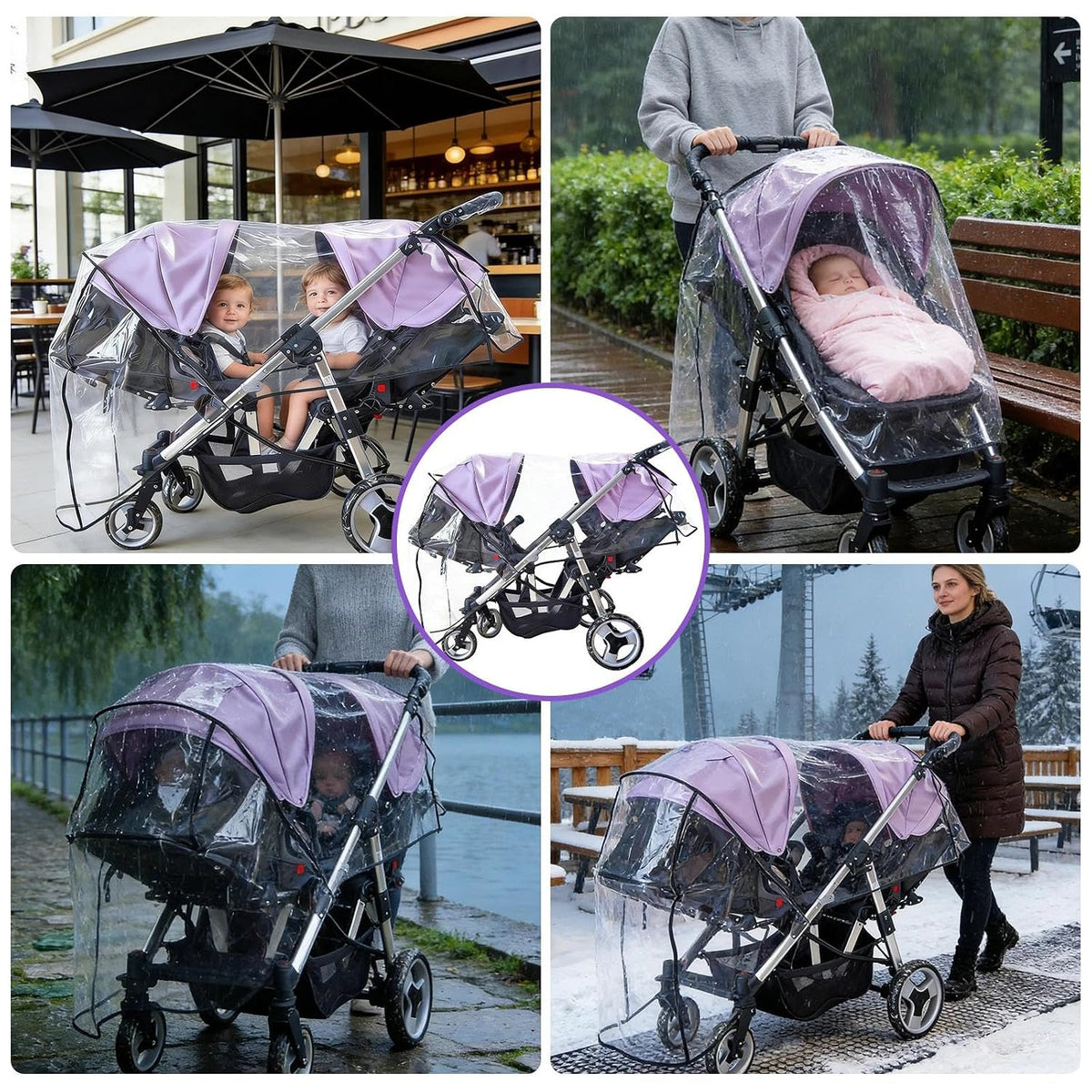 Weather Shield for Double Stroller Raincoat Universal Size Side by Side Baby Umbrella Stroller Rain Cover Scooter Twin Wind Shield Waterproof Jogger City