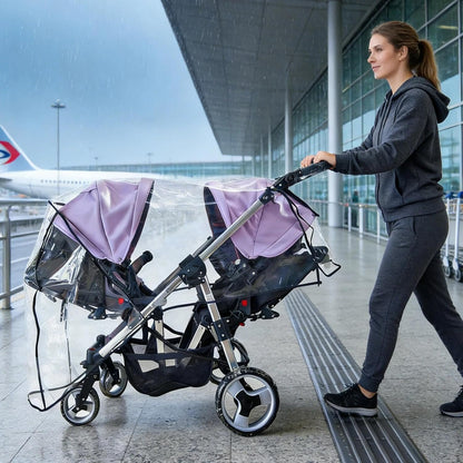Weather Shield for Double Stroller Raincoat Universal Size Side by Side Baby Umbrella Stroller Rain Cover Scooter Twin Wind Shield Waterproof Jogger City