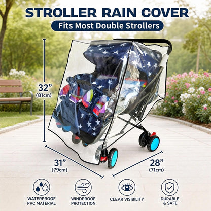 Weather Shield for Double Stroller Raincoat Universal Size Side by Side Baby Umbrella Stroller Rain Cover Scooter Twin Wind Shield Waterproof Jogger City