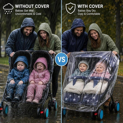 Weather Shield for Double Stroller Raincoat Universal Size Side by Side Baby Umbrella Stroller Rain Cover Scooter Twin Wind Shield Waterproof Jogger City