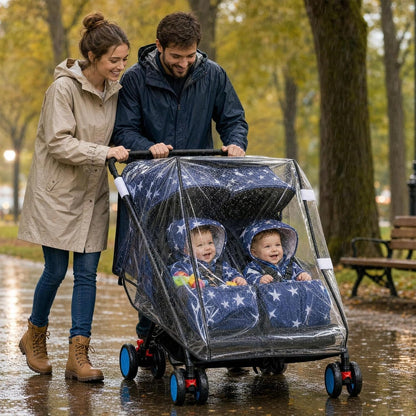 Weather Shield for Double Stroller Raincoat Universal Size Side by Side Baby Umbrella Stroller Rain Cover Scooter Twin Wind Shield Waterproof Jogger City