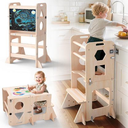 Toddler Standing Tower Anti-Tip Wooden Kitchen Step Stool，Nature