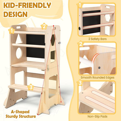 Toddler Standing Tower Anti-Tip Wooden Kitchen Step Stool，Nature