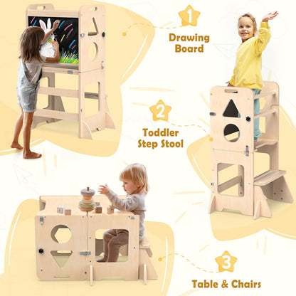 Toddler Standing Tower Anti-Tip Wooden Kitchen Step Stool，Nature