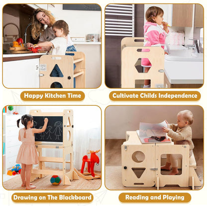 Toddler Standing Tower Anti-Tip Wooden Kitchen Step Stool，Nature