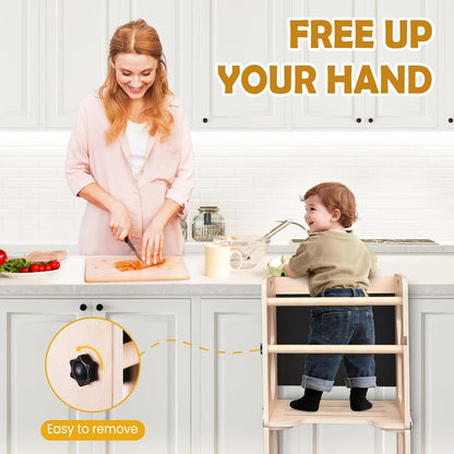 Toddler Standing Tower Anti-Tip Wooden Kitchen Step Stool，Nature