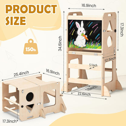 Toddler Standing Tower Anti-Tip Wooden Kitchen Step Stool，Nature