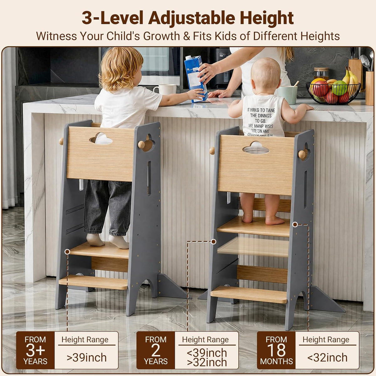 Toddler Tower Toddler Standing Kitchen Stool (NO Wide Back Panel)