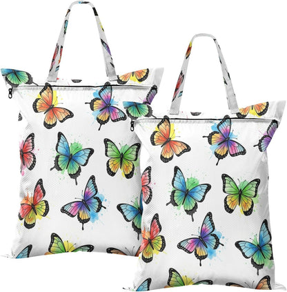 Butterflies Watercolor Waterproof Travel Laundry Bag Reusable Set of 2