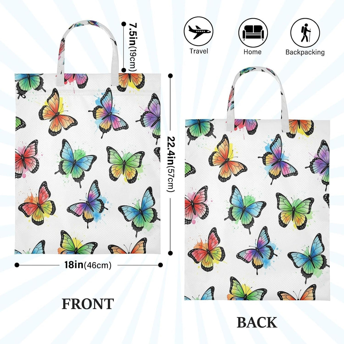 Butterflies Watercolor Waterproof Travel Laundry Bag Reusable Set of 2