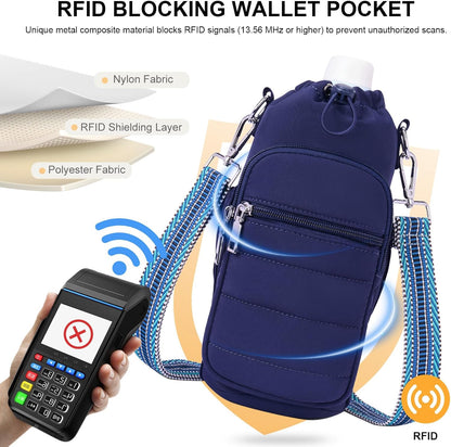 Water Bottle Bag 40 oz Crossbody Holder for Walking Hiking Insulated Carrier Purse with Adjustable Strap