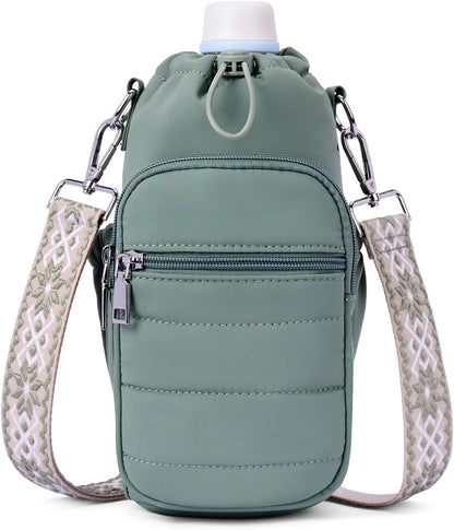 Water Bottle Bag 40 oz Crossbody Holder for Walking Hiking Insulated Carrier Purse with Adjustable Strap