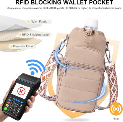 Water Bottle Bag 40 oz Crossbody Holder for Walking Hiking Insulated Carrier Purse with Adjustable Strap