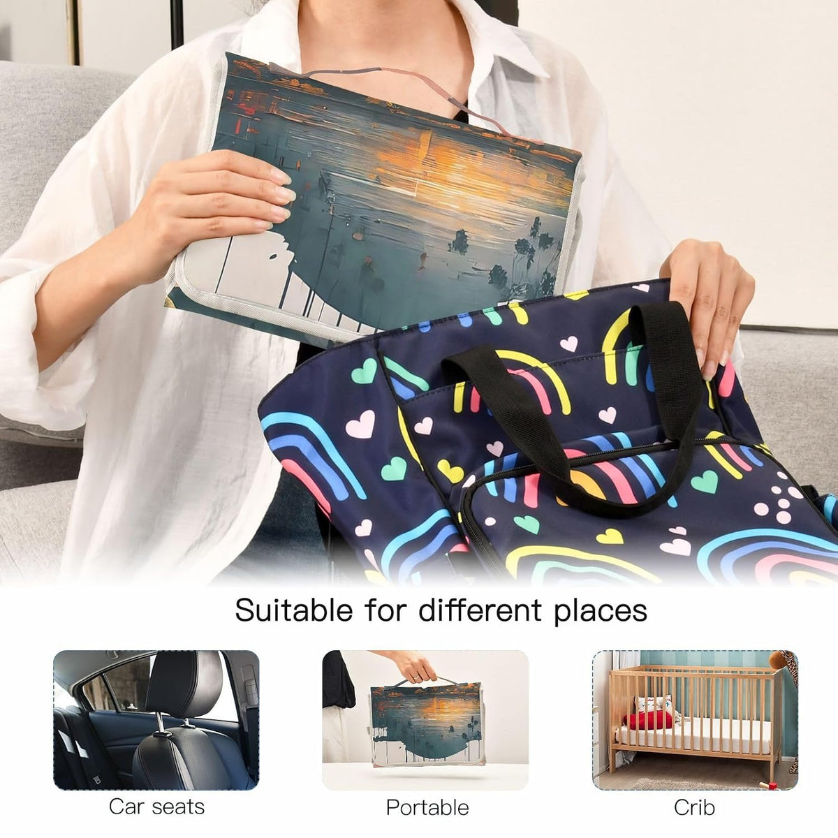 Calm Lake Portable Diaper Changing Pad, Waterproof Baby Changing Mat with Storage Pocket & Built-in Pillow, Foldable Travel Pad, Newborn Gift Set for Boy Girl
