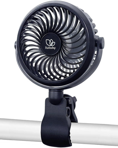 Baby Stroller Fan with Clip | Clip On Fan for Baby Car Seat | Portable & Rechargeable with Durable Clamp | Stroller Accessories | Small Cooling USB Chargeable Battery (Jet Black)