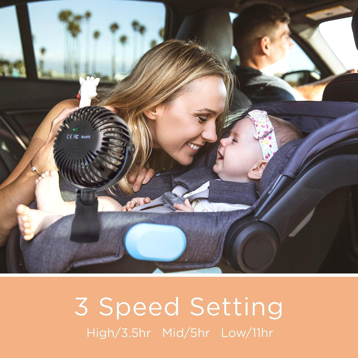 Baby Stroller Fan with Clip | Clip On Fan for Baby Car Seat | Portable & Rechargeable with Durable Clamp | Stroller Accessories | Small Cooling USB Chargeable Battery (Jet Black)