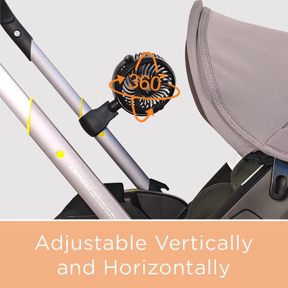 Baby Stroller Fan with Clip | Clip On Fan for Baby Car Seat | Portable & Rechargeable with Durable Clamp | Stroller Accessories | Small Cooling USB Chargeable Battery (Jet Black)