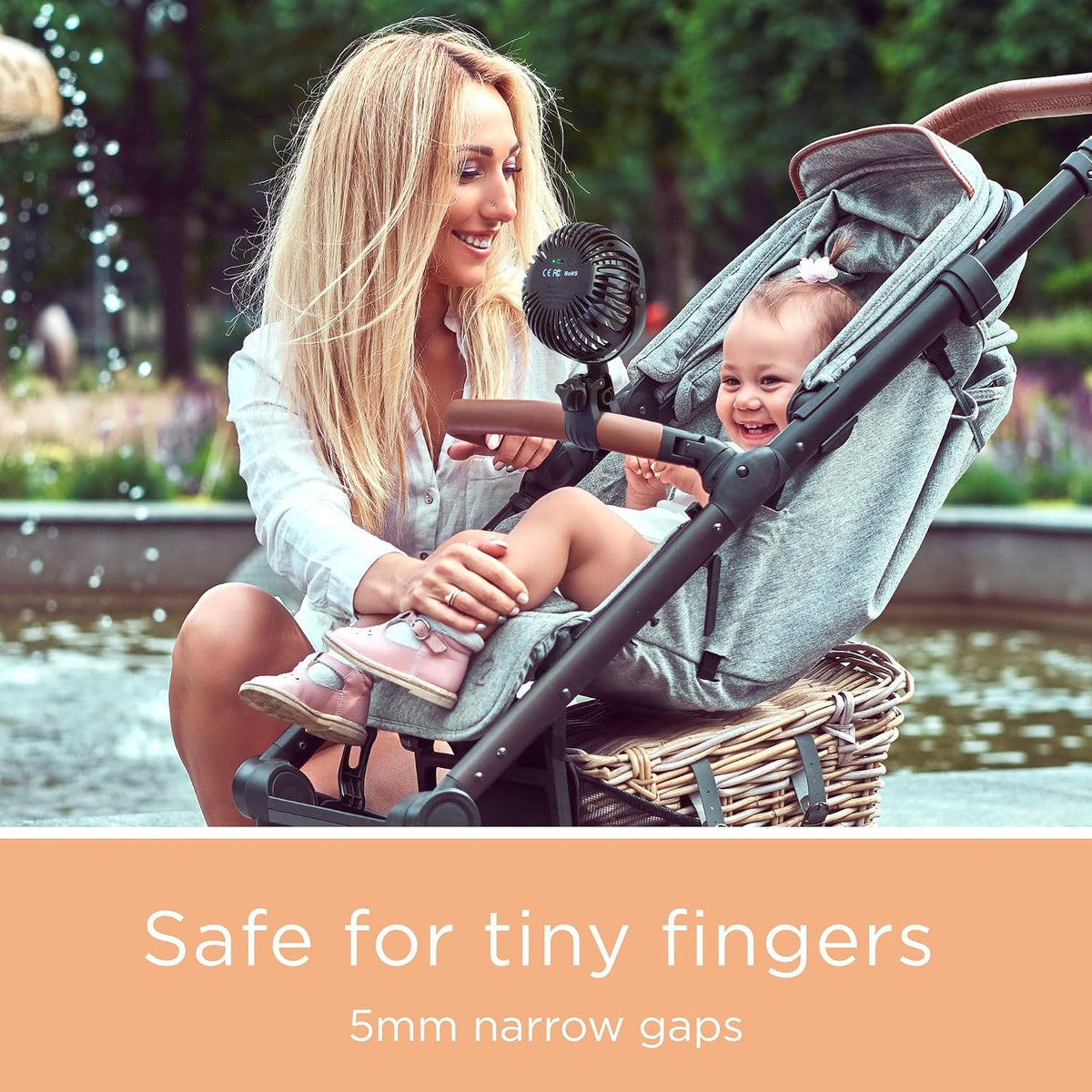 Baby Stroller Fan with Clip | Clip On Fan for Baby Car Seat | Portable & Rechargeable with Durable Clamp | Stroller Accessories | Small Cooling USB Chargeable Battery (Jet Black)
