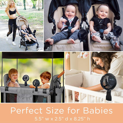 Baby Stroller Fan with Clip | Clip On Fan for Baby Car Seat | Portable & Rechargeable with Durable Clamp | Stroller Accessories | Small Cooling USB Chargeable Battery (Jet Black)