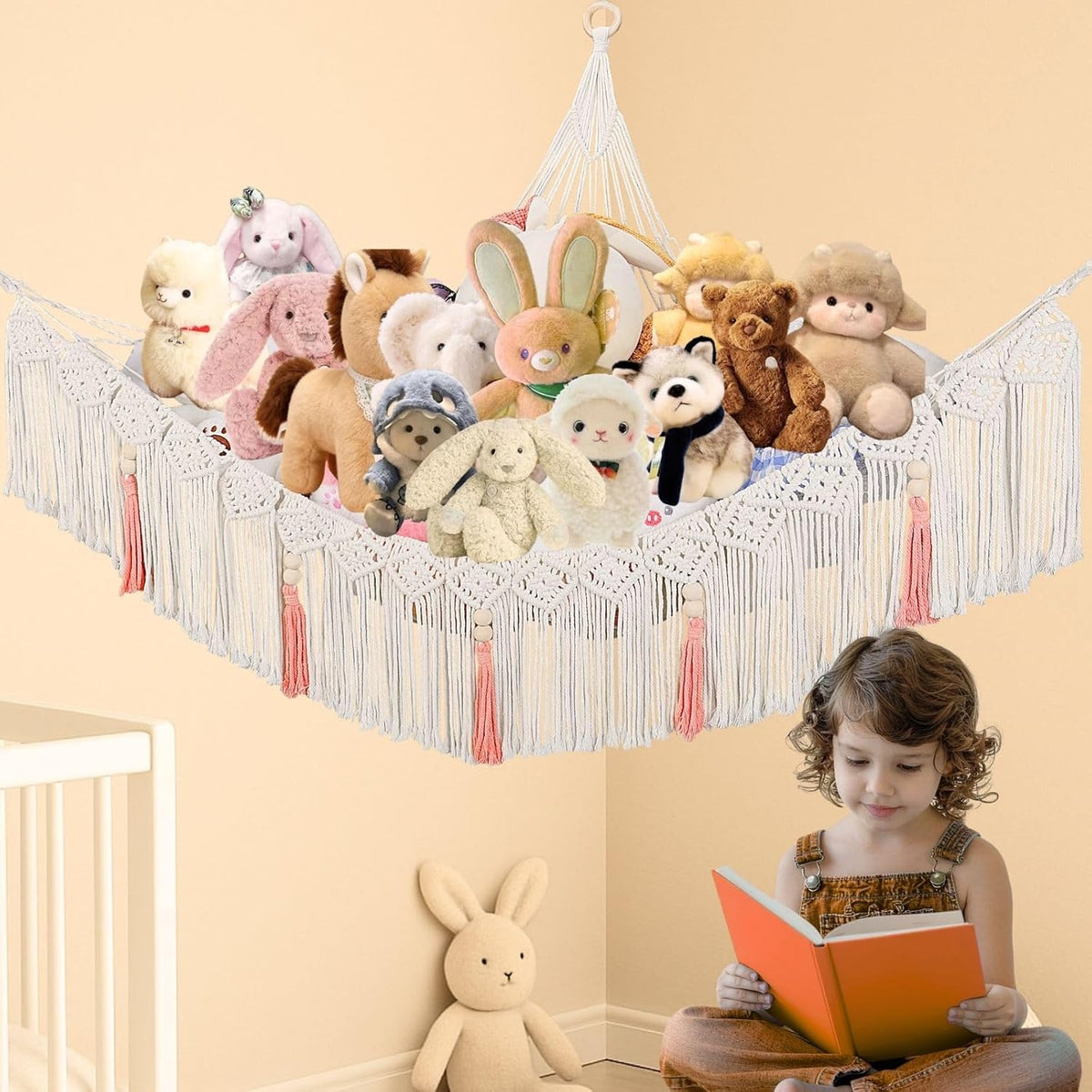 Stuffed Animal Hammock Corner, Plushie Net for Stuffed Animals, Macrame