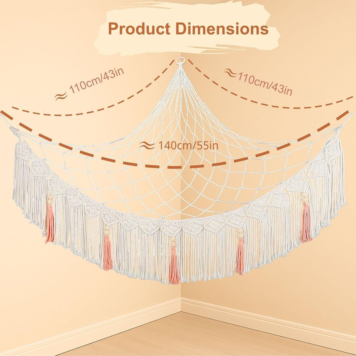 Stuffed Animal Hammock Corner, Plushie Net for Stuffed Animals, Macrame