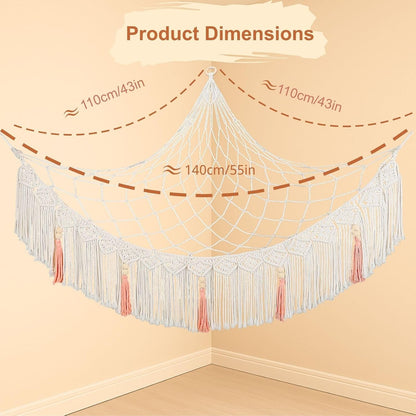 Stuffed Animal Hammock Corner, Plushie Net for Stuffed Animals, Macrame