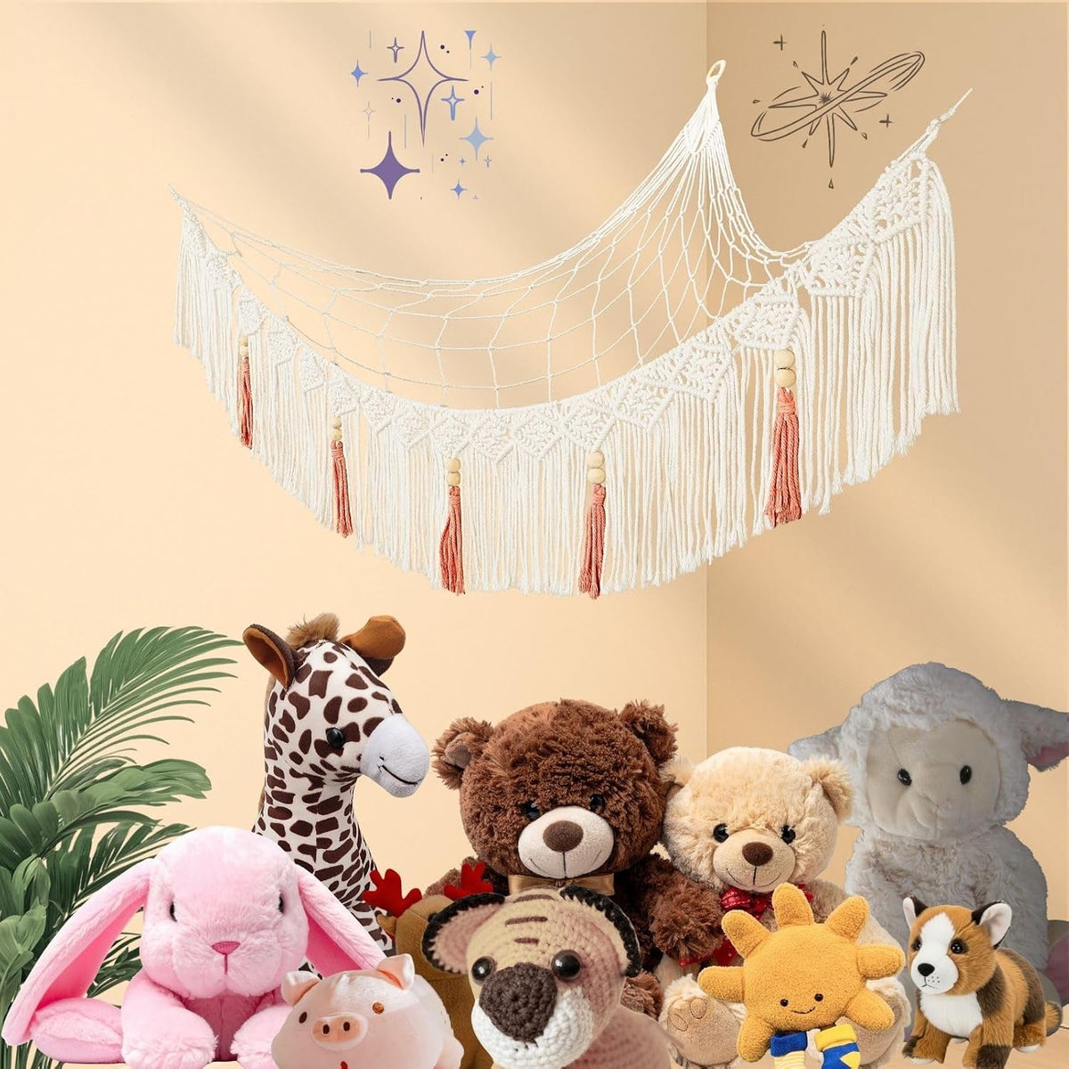Stuffed Animal Hammock Corner, Plushie Net for Stuffed Animals, Macrame