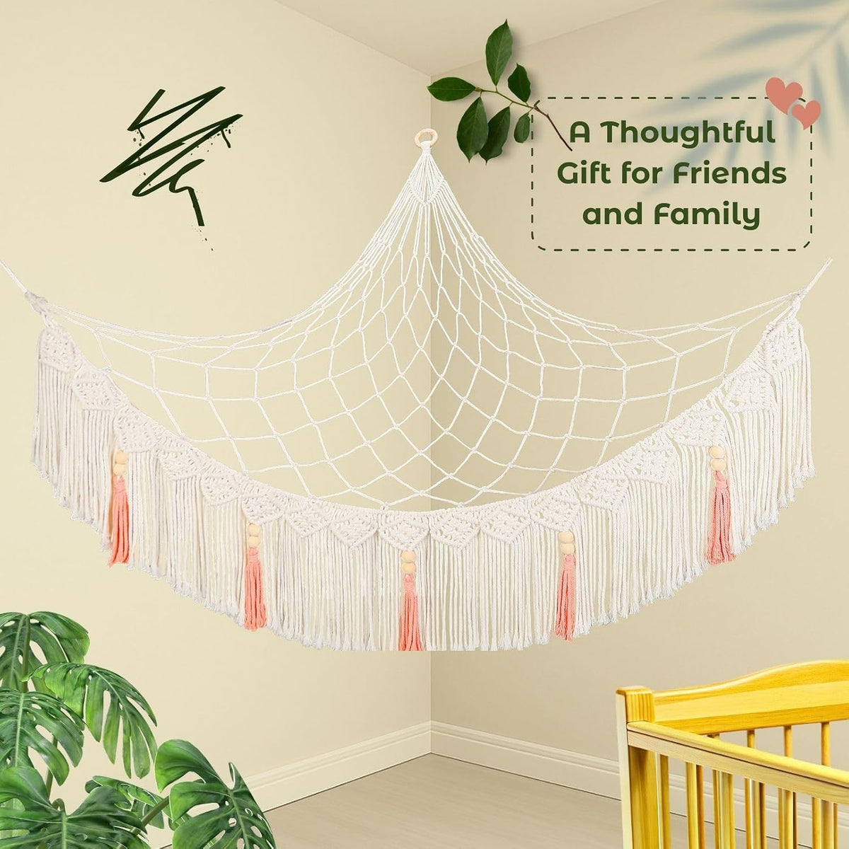 Stuffed Animal Hammock Corner, Plushie Net for Stuffed Animals, Macrame