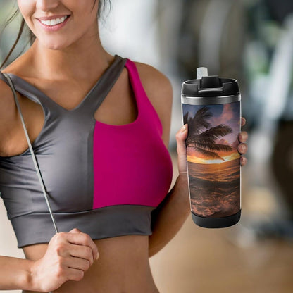 13oz Insulated Travel Coffee Mug Reusable Coffee Cup Water Bottle | Palm Tree Sunset Beach Travel Mug with Leak Proof Lid Double Wall Stainless Steel Coffee Tumbler Personalized Gift