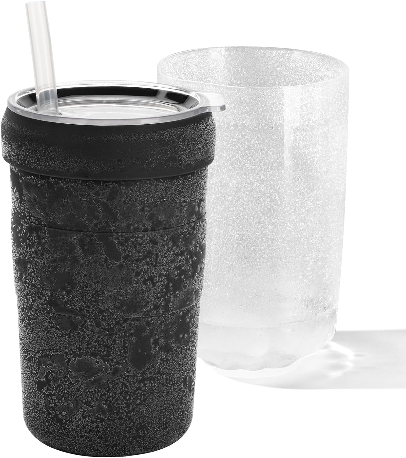 Iced Coffee Tumbler, 45℉ Insulated Beer Mug for Freezer, (Ice-Free) Double-walled Freezable Slushie Cup with Stainless Steel Liner, Travel Coffee Mug Reusable, with Lid and Straw, 16oz (1, Blue)
