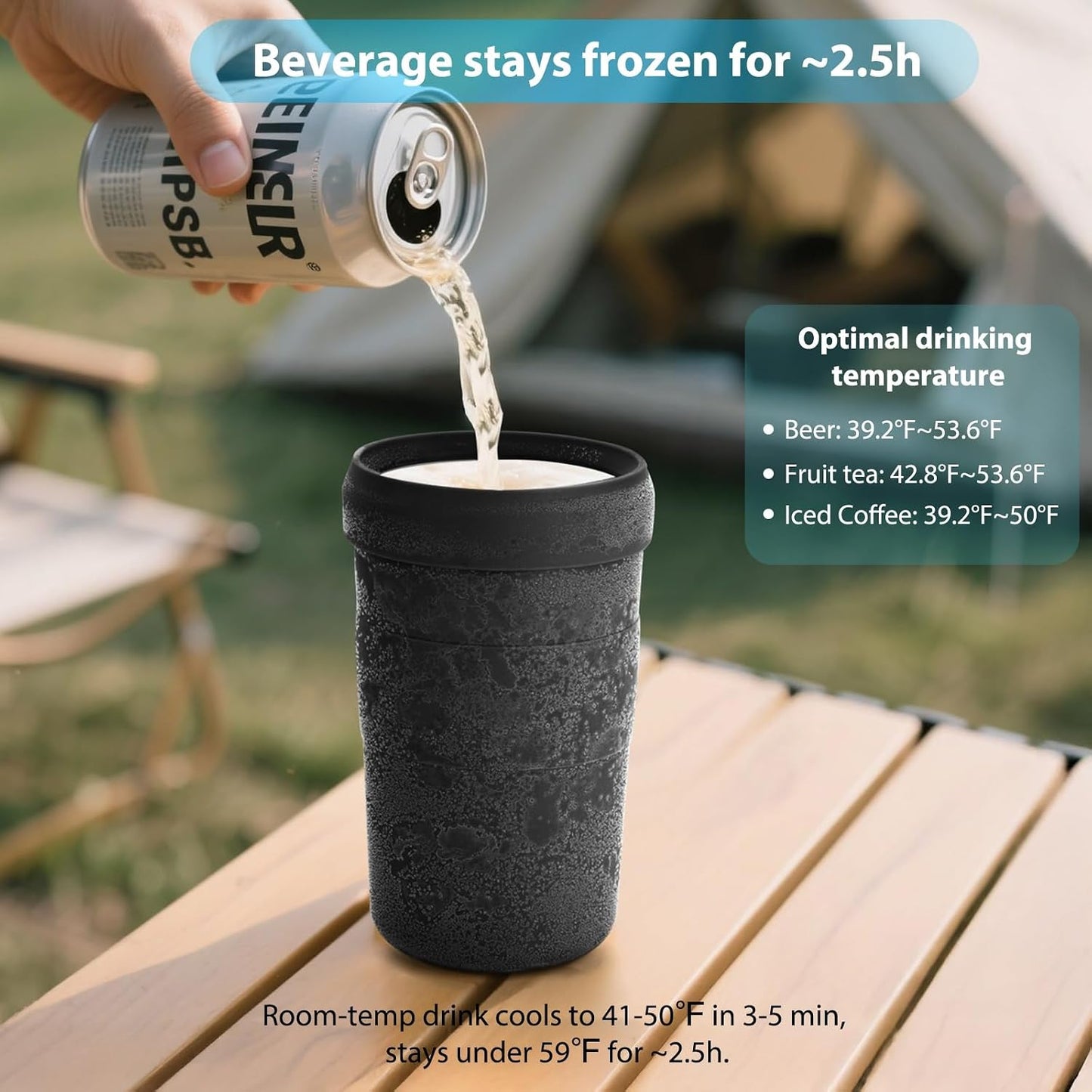 Iced Coffee Tumbler, 45℉ Insulated Beer Mug for Freezer, (Ice-Free) Double-walled Freezable Slushie Cup with Stainless Steel Liner, Travel Coffee Mug Reusable, with Lid and Straw, 16oz (1, Blue)