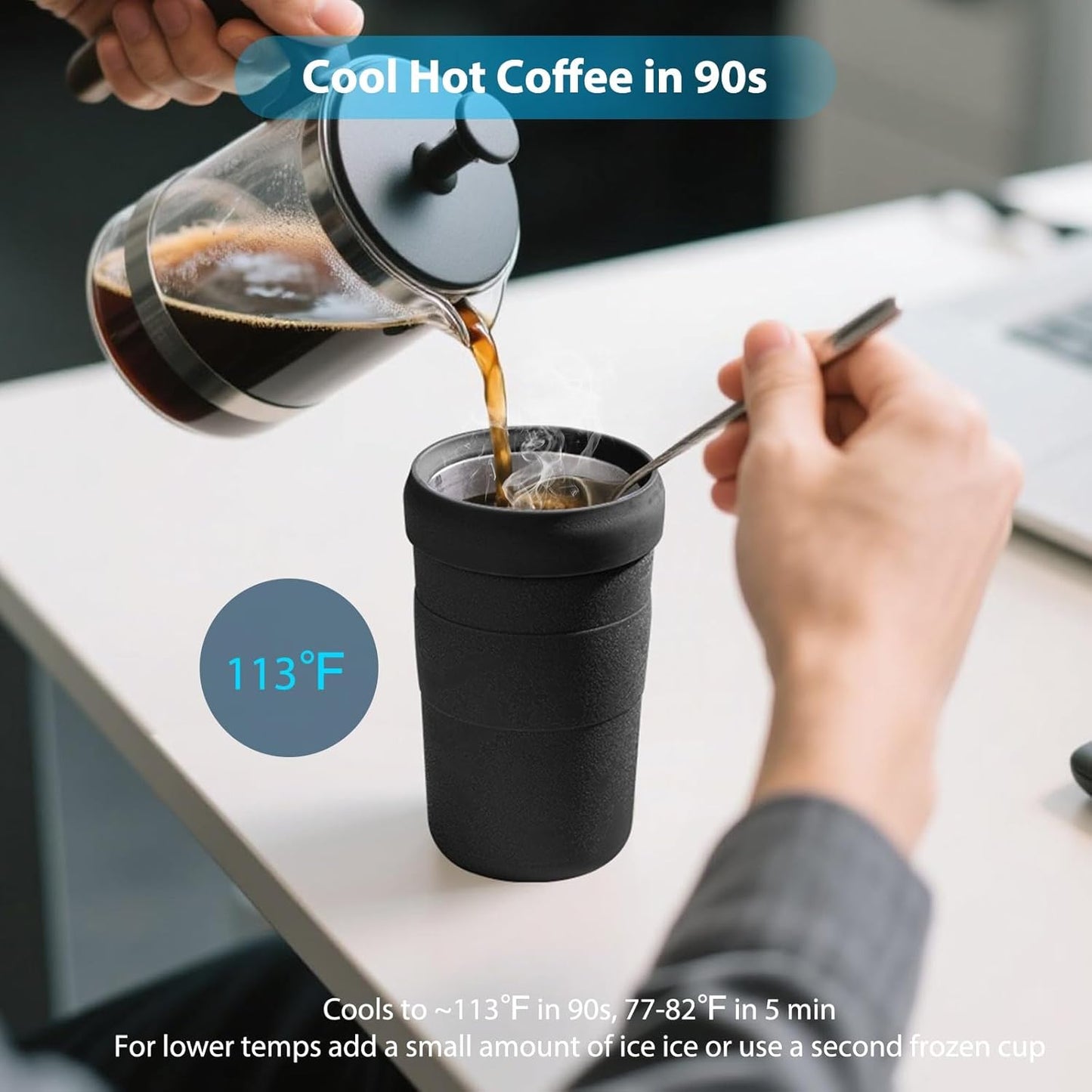 Iced Coffee Tumbler, 45℉ Insulated Beer Mug for Freezer, (Ice-Free) Double-walled Freezable Slushie Cup with Stainless Steel Liner, Travel Coffee Mug Reusable, with Lid and Straw, 16oz (1, Blue)