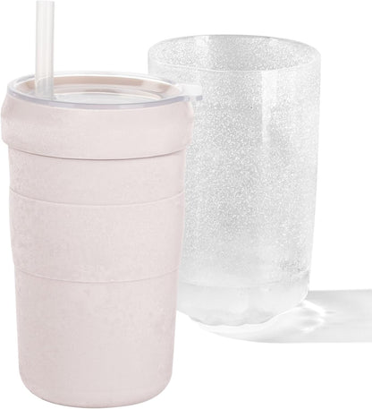 Iced Coffee Tumbler, 45℉ Insulated Beer Mug for Freezer, (Ice-Free) Double-walled Freezable Slushie Cup with Stainless Steel Liner, Travel Coffee Mug Reusable, with Lid and Straw, 16oz (1, Blue)