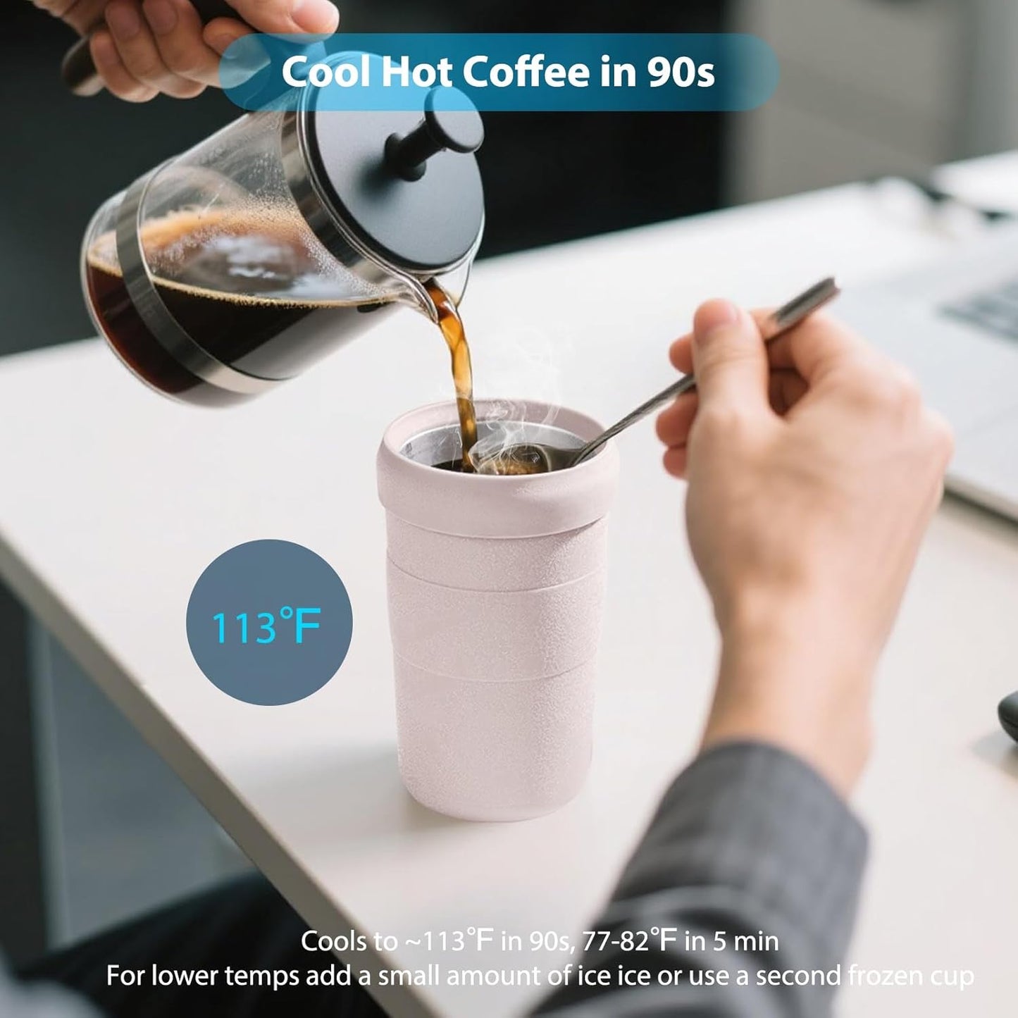 Iced Coffee Tumbler, 45℉ Insulated Beer Mug for Freezer, (Ice-Free) Double-walled Freezable Slushie Cup with Stainless Steel Liner, Travel Coffee Mug Reusable, with Lid and Straw, 16oz (1, Blue)