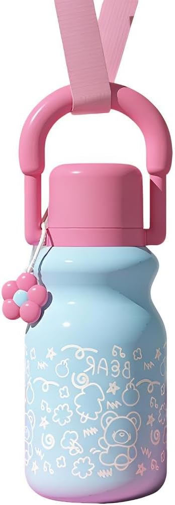 YJMOS 33.8 oz Insulated Water Bottle with Handle & Strap, 3-in-1 Lid with Cup & Straw, Cute Bear 316 Stainless Steel Thermal Flask, Leakproof Travel Jug for Hot & Cold Drinks, Gym, Office & School