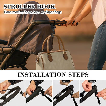 2 Pack Universal Walker Hooks, 360° Rotating Stroller Clips for Diaper Bags, Wheelchairs, Rollators, Walkers, Shopping Carts & Car Backseats – Heavy Duty Multi-Purpose Hooks, Black