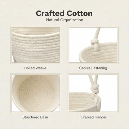 Woven Cotton 3-Tier Over the Door Basket, Woven 3 Tier Over the Door Basket Storage Organizer, Hanging Wall Mounted Baskets for Nursery, Bedroom, Bathroom, Kitchen & Home Decor