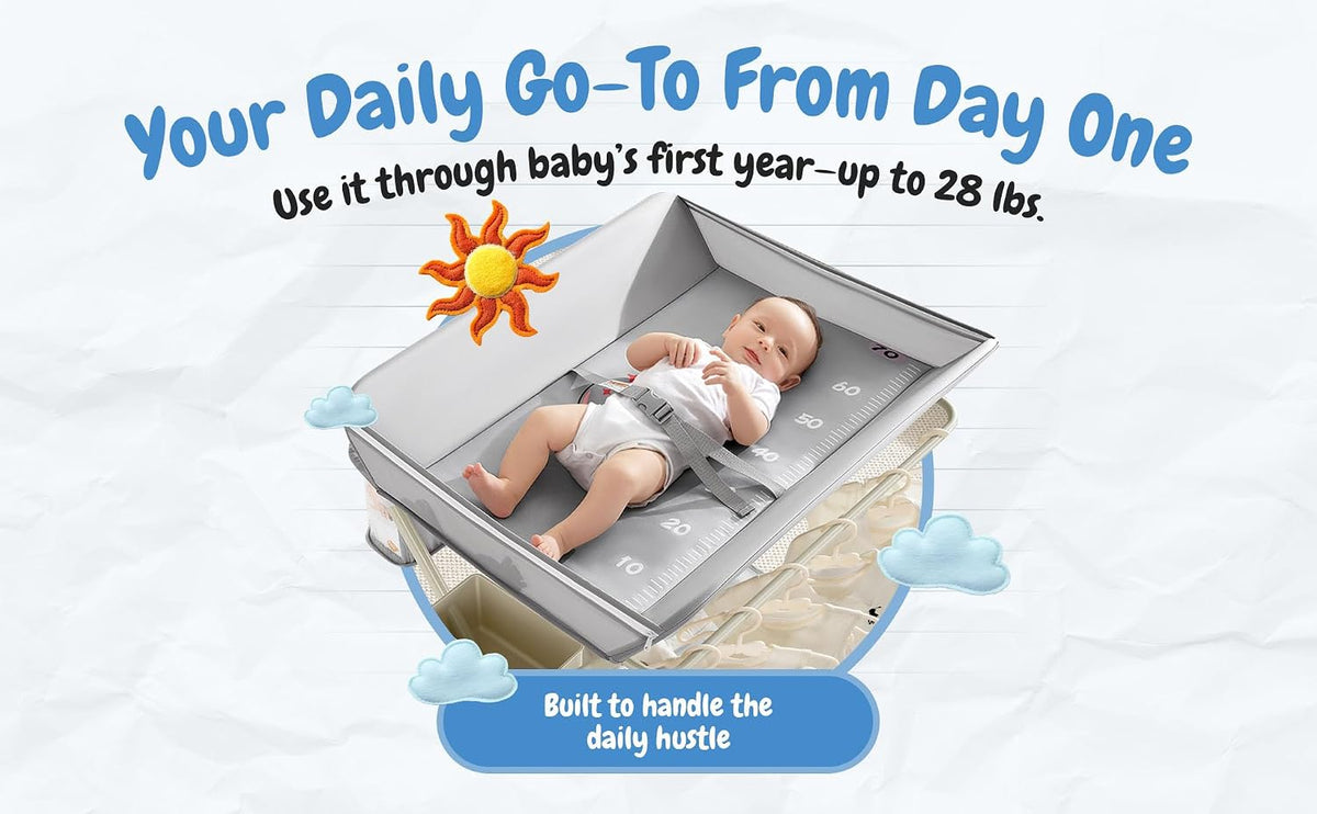 Diaper Changing Table Portable with Wheels Foldable Diaper Station Organizer & Storage Rack Newborn and Baby (Light Grey)