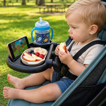 Universal Stroller Snack Tray with Cup Holder Attachment