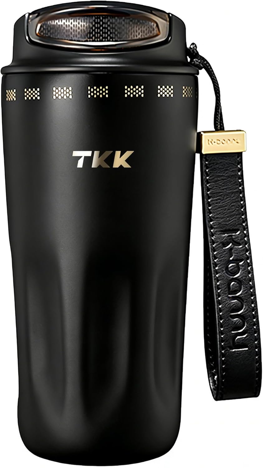 16oz Travel Coffee Mug, Ceramic Coated Interior, 316 Stainless Steel Liner, Leakproof Flip Lid, Vacuum Insulated Tumbler with Carry Strap, Reusable Cup for Hot & Cold Drinks